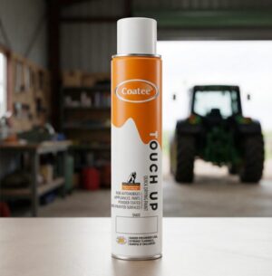 Coatee Swaraj tractor touch-up spray paint can in SM Aegian Blue, SM Grey, SM Red and SM White